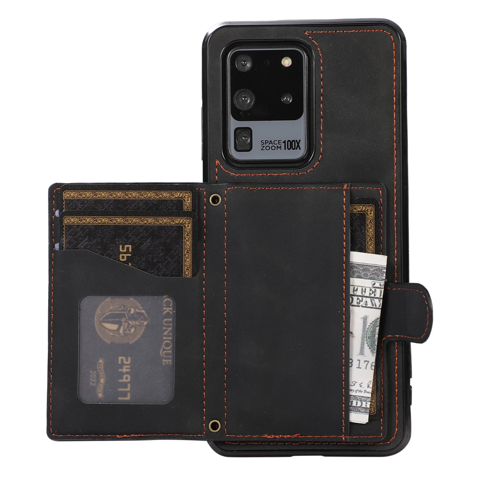 Phone Case for Samsung Galaxy S20 Ultra Card Holder TPU+PU Leather Kickstand Phone Cover - Black Phone Case for Samsung Galaxy S20 Ultra Card Holder TPU+PU Leather Kickstand Phone Cover - Black